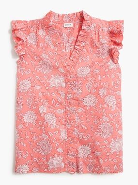 J.Crew Block Print Floral Ruffle Trim Top - medium - nwt